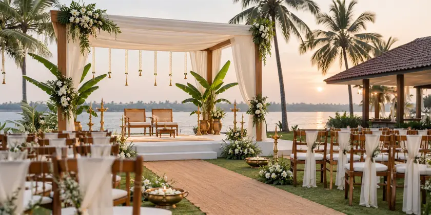 Elegant Kerala wedding stage arranged by Wedding Event Management