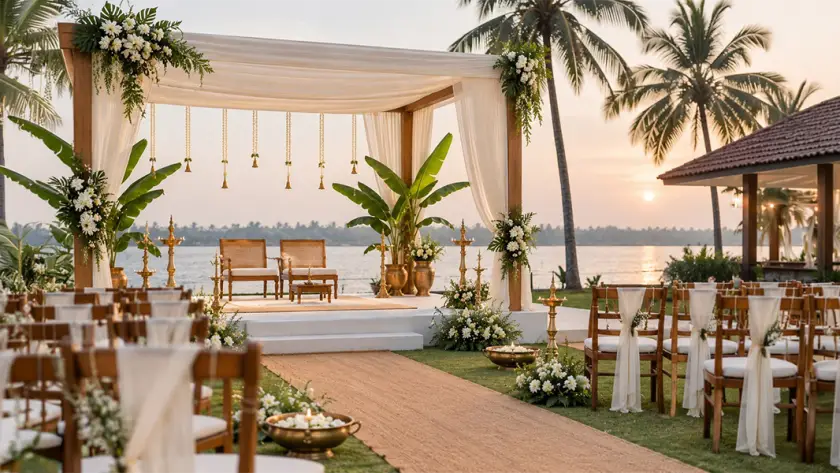 Elegant Kerala wedding stage arranged by Wedding Event Management