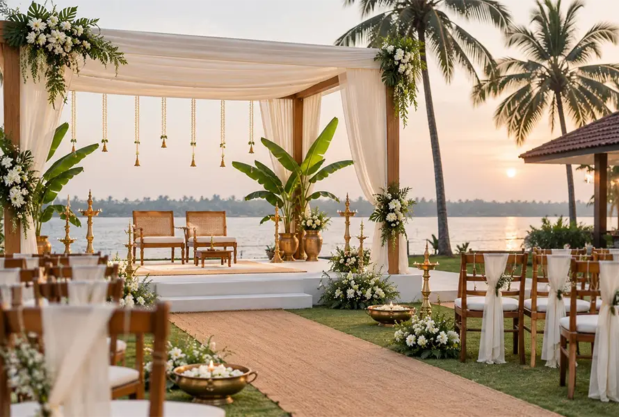 Elegant Kerala wedding stage arranged by Wedding Event Management