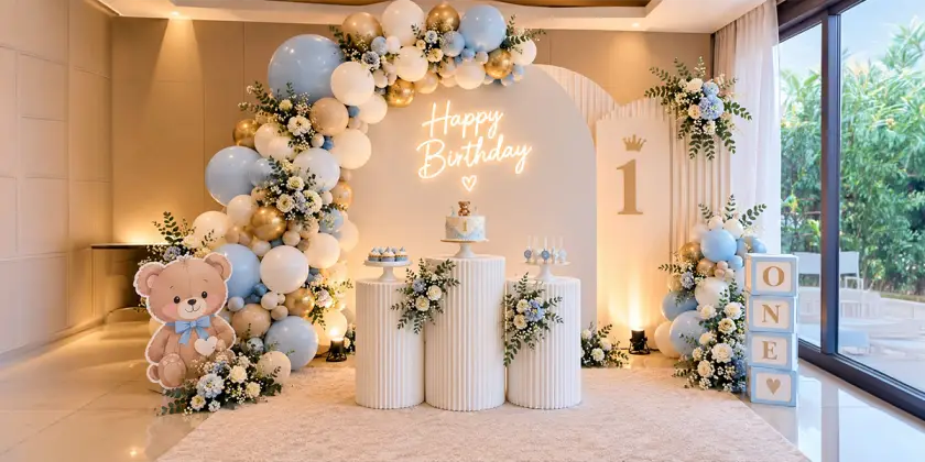 Birthday event management with elegant birthday venue decorations
