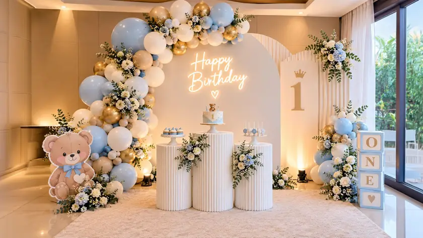 Birthday event management with elegant birthday venue decorations