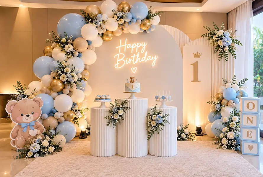 Birthday event management with elegant birthday venue decorations